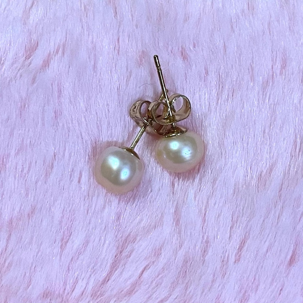 14K Gold Plated Pink South Sea Pearl Stud Earring 7-8 mm